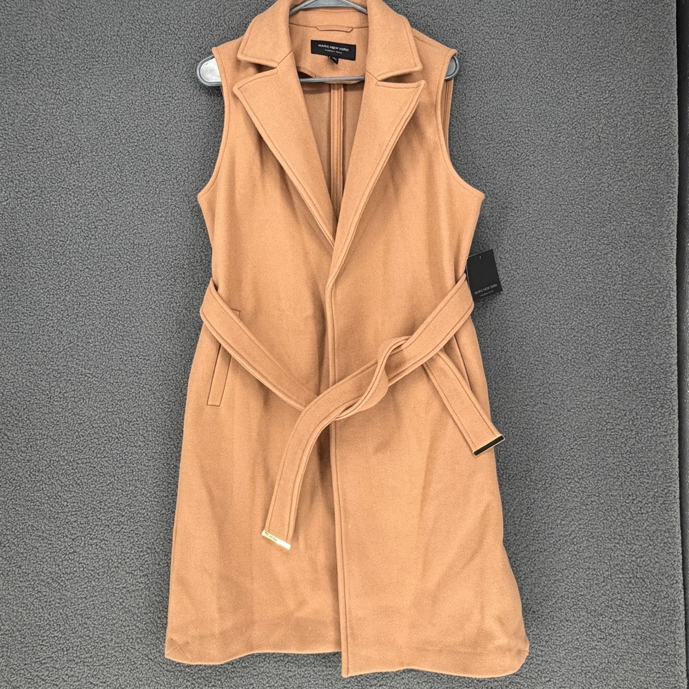 Marc New York Andrew Marc Women Sleeveless Belted Vest Coat Red Camel S M3MOW924